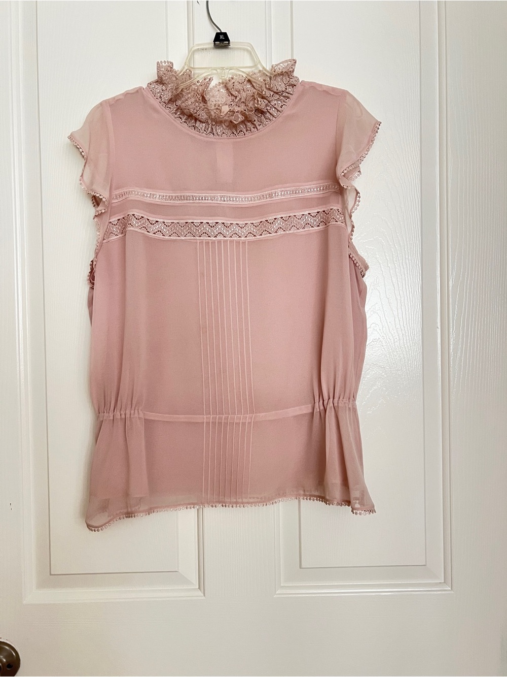 Chelsea28 Blush Lace Ruffle Mock-Neck Blouse